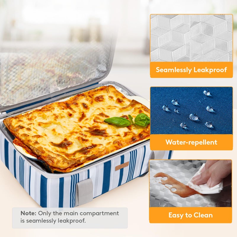 LUNCIA Insulated Casserole Carrier for Hot or Cold Food, Lasagna Lugger Tote for Potluck Parties/Picnic/Cookouts, Fits 9"x13" Baking Dish, Blue - Image 4